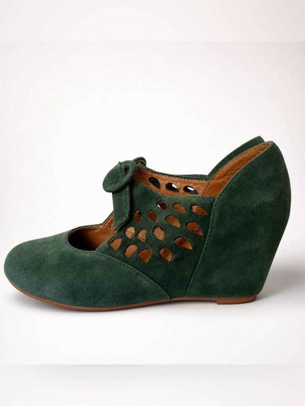 Jeffrey Campbell Havana Last Suede maryJane Buckle Wedges, green, like new - Picture 2 of 14